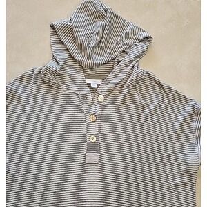 J Jill womens long sleeve‎ hooded lightweight shirt grey white stripped Medium